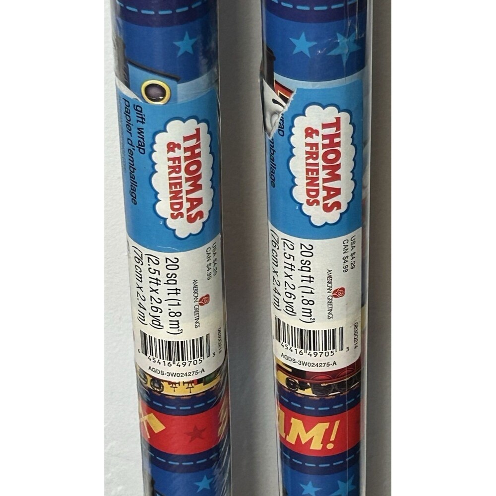 Thomas the Tank Engine Gift Wrap Paper 40 sq ft total NEW lot of 2 rolls (20sf)